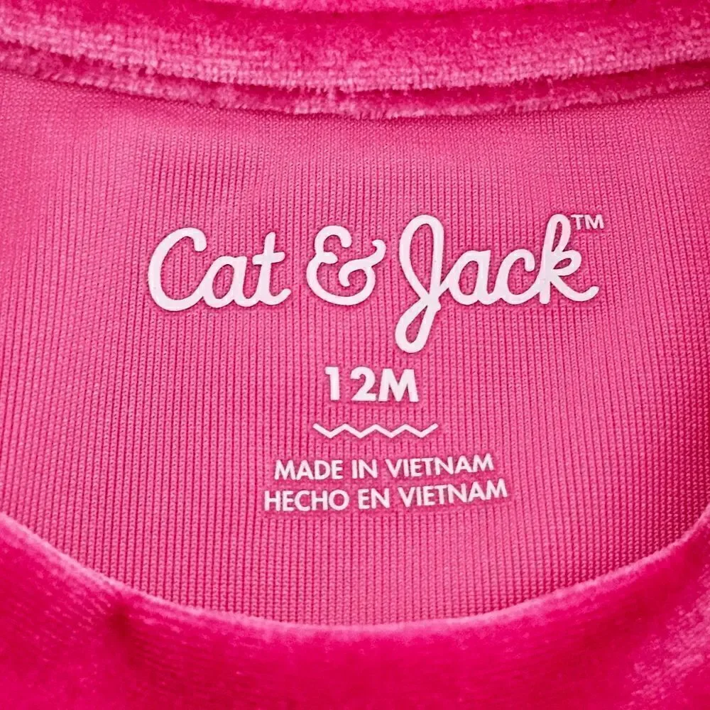 New! Cat & Eye Barbie Pink Velour Velvet Tiered Long Sleeve Baby Girl Dress 12M